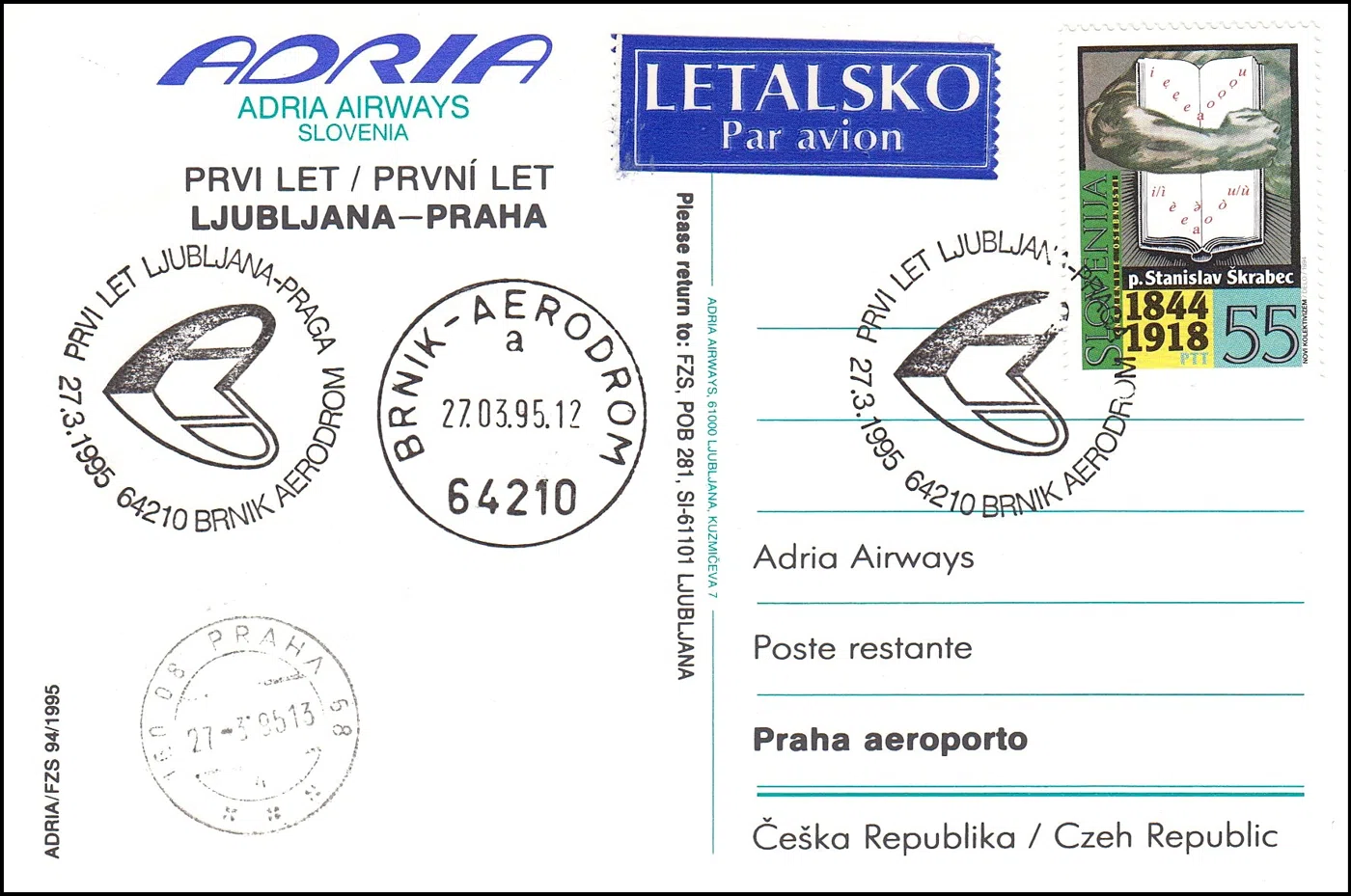 PRVI LET LJUBLJANA - PRAGA
